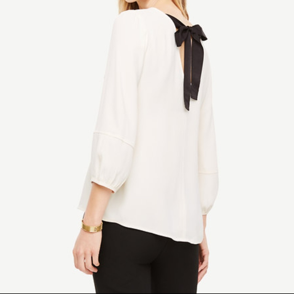 Bow Back Puff Sleeve Blouse, Ivory White